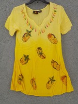 Raya Sun Womens Shirt Dress SZ L Yellow Fade Tropical Paint Tunic Tie Ba... - £7.85 GBP