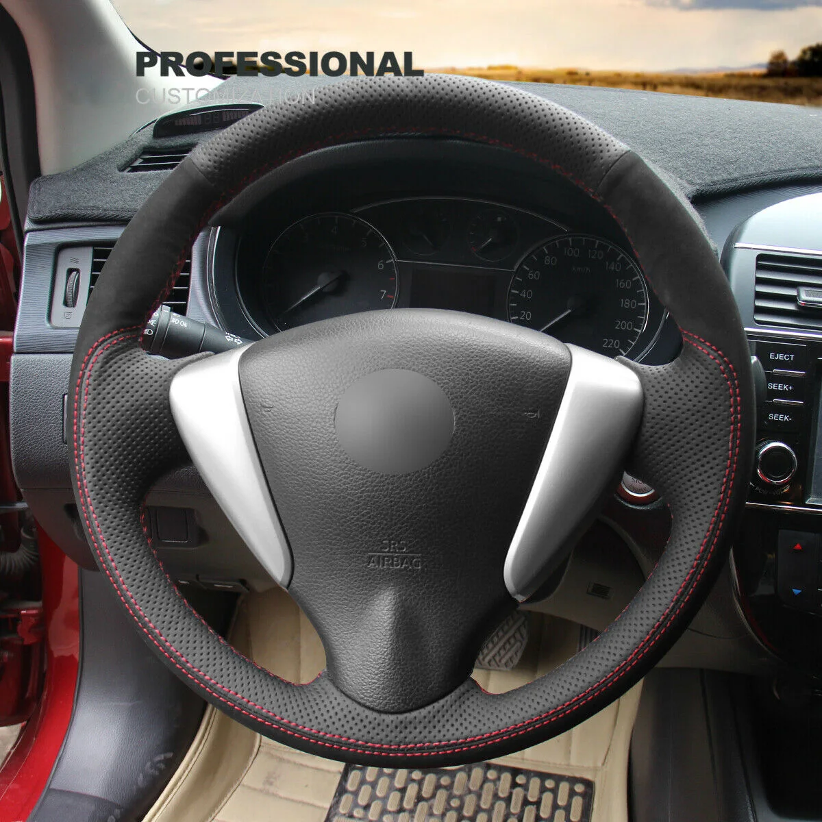 Black Leather Suede Steering Wheel Cover For Nissan Sentra Versa Note NV200 Car - £60.43 GBP