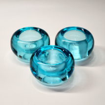 Unknown Czech Romanian Poland Bavaria Aqua Blue Candle Holder Votive - Set Of 3 - $24.54