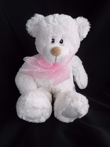First &amp; Main Teddy bear white 11&quot; Plush Stuffed Animal Pink Bow - £7.66 GBP