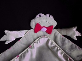 Green Frog Lovey Security Baby Blanket with Red Bow Tie Satin Back Arms - $39.15