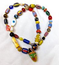 Vintage handmade face bead Mix Chevron Glass Beaded Necklace #1 - $45.08