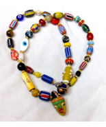 Vintage handmade face bead Mix Chevron Glass Beaded Necklace #1 - $62.54 CAD