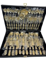 I.S. Co China Gold Tone Silverware 51 Pc. &amp; Case Service for 12 FLAW READ - $105.19