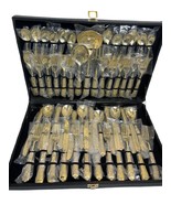 I.S. Co China Gold Tone Silverware 51 Pc. &amp; Case Service for 12 FLAW READ - £82.71 GBP
