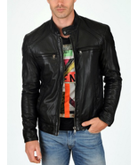 New Men&#39;s Genuine Lambskin Leather Jacket Black Slim Fit Motorcycle Jack... - £93.92 GBP