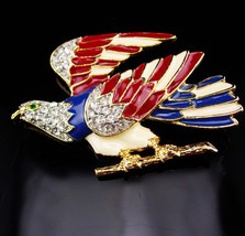 Large Vintage Eagle Brooch / Rhinestone bird / Patriotic jewelry / 2 3/4... - $95.00