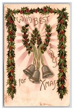 Best Wishes For Christmas Bells Starburst Holly Embossed Unused DB Postcard O18 - £5.38 GBP