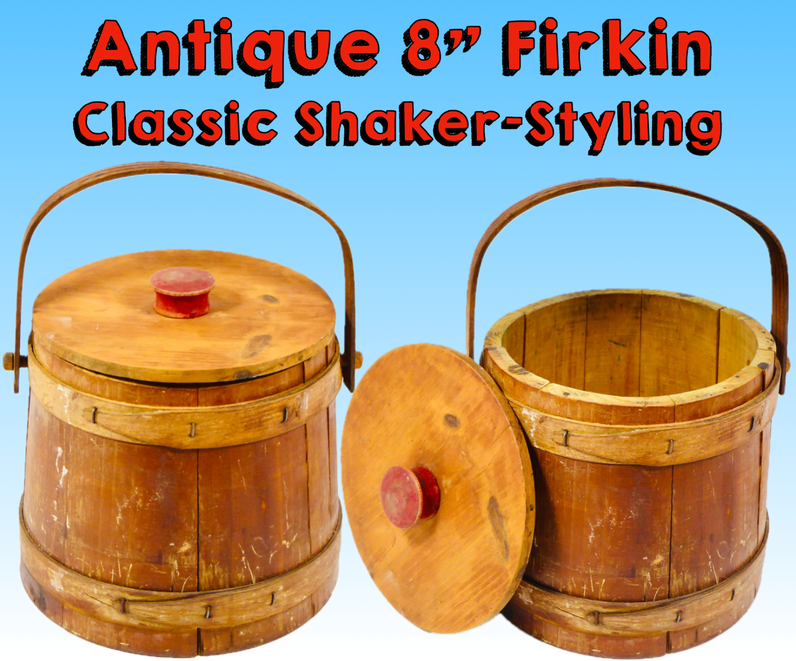 Primary image for 25% PRICE DROP: One Antique Firkin, 8" With Lid, Shaker Style Primitive Bucket