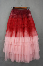 Red Pink Tiered Long Tulle Skirt Outfit Women Plus Size Layered Tulle Skirt image 3