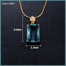 Aqua Blue Rectangle Emerald Cut Gem Stone Pendant 18K Gold Plated Chain Necklace image 5