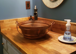 15&quot; Round Copper Bucket Vessel Sink in Natural Patina with Drain and Faucet - $219.95