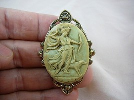 cm22-15 Diana bow hunting with dog pale green CAMEO Pin Pendant Jewelry NECKLACE - £28.54 GBP