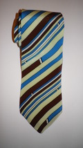 Yates &amp; Co London blue/brown stripe silk tie handmade in England, free shipping - £30.85 GBP