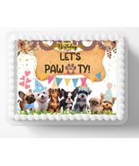 Let's Pawty Puppy Dog Themed Edible Image Birthday Cake Topper, Frosting... - $17.47