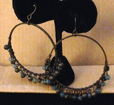 Vintage 1980s Hand Crafted Silver Balls Sky Blue Glass Beads Wire Wrappe... - $34.85