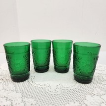 Vtg Set Of 4 Anchor Hocking Forest Green Juice Glasses 3.5” Tall Floral Pattern - £19.02 GBP