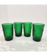 Vtg Set Of 4 Anchor Hocking Forest Green Juice Glasses 3.5” Tall Floral ... - £18.31 GBP