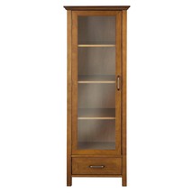 Floor Cabinet Curio Case Display Storage Drawer Glass Doors Oil Oak Finish  - £167.59 GBP