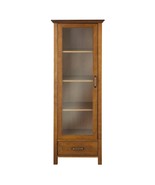 Floor Cabinet Curio Case Display Storage Drawer Glass Doors Oil Oak Finish  - £166.66 GBP