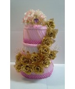 Elegant Gold and Pink Themed Baby Shower Floral Decor 3 Tier Diaper Cake... - $85.00