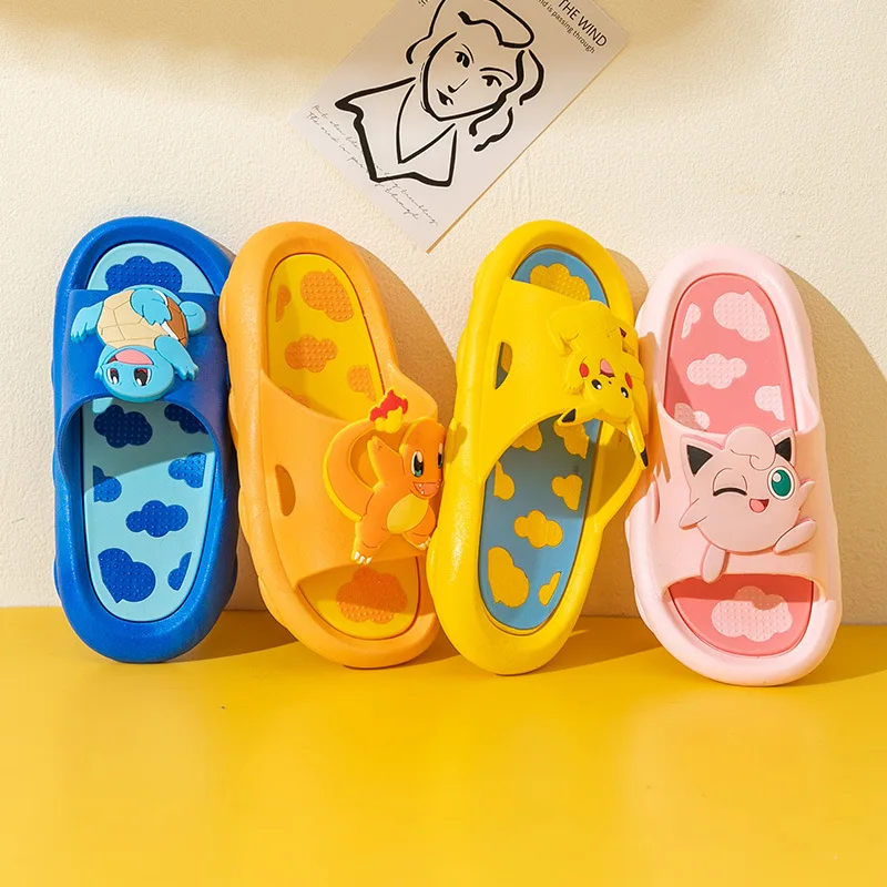 Anime Pokemon Pikachu Figures Slippers Flip Flop Summer Cartoon Home Shoes Boys - £16.12 GBP