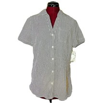 Karen Scott Shirt Blue White Women Striped Size Small Button Up - $23.77