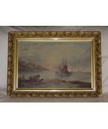 VINTAGE ORNATE GOLD GILDED FRAMED SEASCAPE BOATS PAINTING - £599.51 GBP