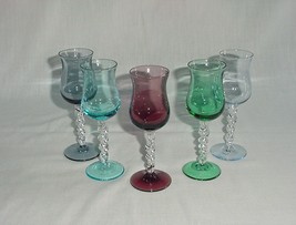 VINTAGE Set Twist Stem Glass Glasses Amethyst Purple Green Blue - £23.52 GBP