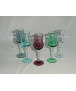 VINTAGE Set Twist Stem Glass Glasses Amethyst Purple Green Blue - £23.58 GBP