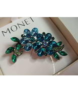 VINTAGE MONET PIN BLUE GREEN STONES ORIGINAL BOX - £43.96 GBP