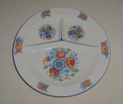 Vintage White &amp; Block Czechoslovakia Divided Sectioned Dish Plate Floral - £13.58 GBP