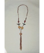 Vintage Necklace Strung With Wooden Beads Carved Fetish Birds Nuts Seeds - £10.18 GBP