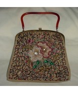 Vintage Soure New York Mid Century Purse Handbag Bead &amp; Jewel Floral Design - £35.97 GBP