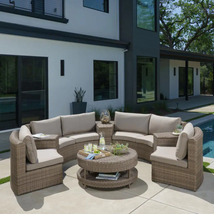 Cyprus 8-Piece Resin Wicker Outdoor Sectional with Sunbrella Cast Shale ... - £3,911.64 GBP