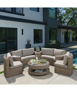 Cyprus 8-Piece Resin Wicker Outdoor Sectional with Sunbrella Cast Shale ... - £3,862.15 GBP