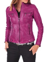 Women&#39;s Genuine Lambskin Real Leather Motorcycle Slim fit Biker Jacket -... - $117.50