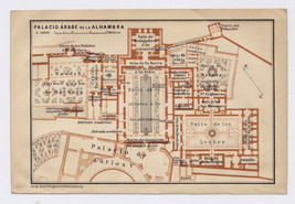 1898 Original Antique Map Of Palace Of Alhambra Granada / Andalusia / Spain - £23.02 GBP