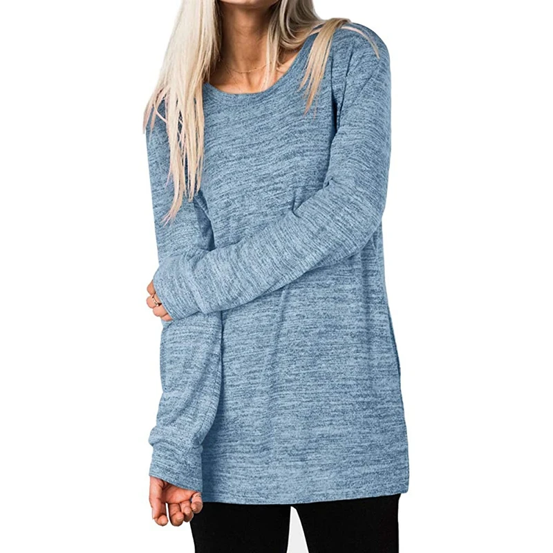 Women Autumn And Winter Solid Color Pocket  Crossover Pullover Top - £83.52 GBP
