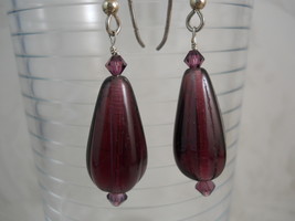 Earrings: Purple Glass Teardrops &amp; Swarovski Crytals, Sterling Silver - £11.99 GBP