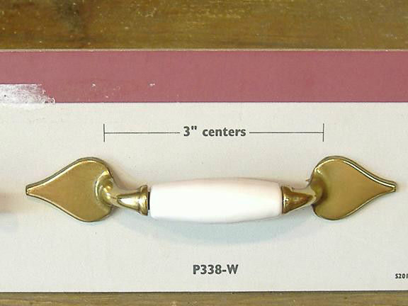 Belwith #P338-W ANTIQUE BRASS with White CERAMIC Cabinet Hart Shape endsPull - $4.29