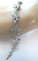 Vtg Rhinestone Link Flower Bracelet Pave Set Sparkly Stones 7&quot; Long Silv... - £7.71 GBP