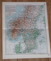 1937 Vintage Map Of Sweden Norway Denmark / Oslo Stockholm - £17.13 GBP