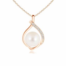 ANGARA Freshwater Pearl Loop Pendant with Diamonds in 14K Solid Gold - £429.23 GBP