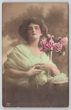 RPPC Glamour Girl Pretty Woman Stormy Skies Tinted Real Photo Postcard M22 - £4.75 GBP