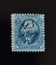 1862-71 2c U.S. Internal Revenue, Bank Check, George Washington, R5c, Blue - $1.94