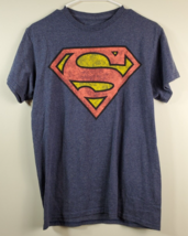 Superman Logo T Shirt Mens Size Small Blue Knit Short Sleeve Crew Neck Pullover - £6.75 GBP