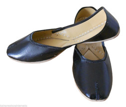Women Shoes Indian Handmade Leather Jutties Black Ballerinas Mojaries Flat US 6 - £30.36 GBP