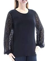 Lauren Ralph Lauren Women's XL Lace Bishop Sleeve Jersey Shirt Black - $16.82