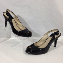 TALBOTS Black Patent Leather Slingback Open Toe Stiletto Heels Sz 8AA - $19.99